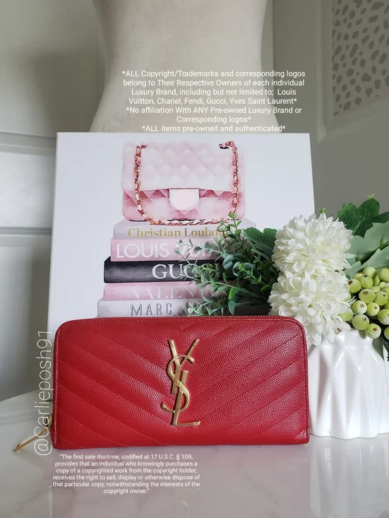 Authentic Pre-owned Yves Saint Laurent Grain De Poudre Chevron Zippy Wallet - Picture 2 of 13